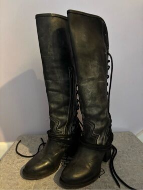 FreeBird by Steven- COAL style size 5 - Tall Lace-Up Back Riding Boots - Black